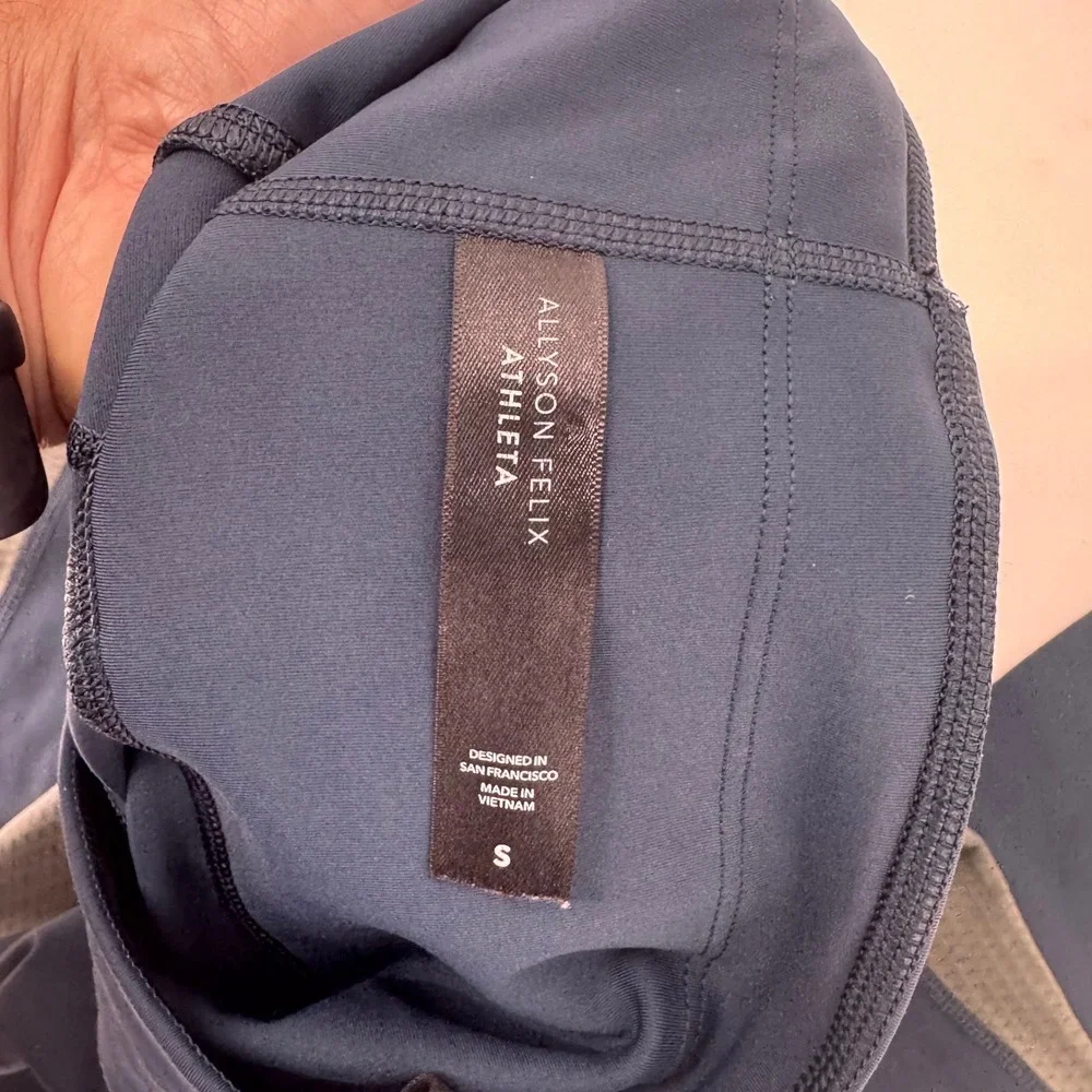 Allyson Felix x Athleta Navy Mesh Activewear Set Bra XS Leggings S‎ Ankle Zip